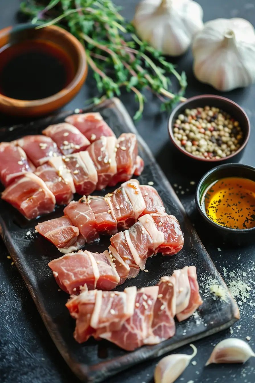 Porc caramélisé au miel et à la sauce soja, parfumé à l'ail et au gingembre