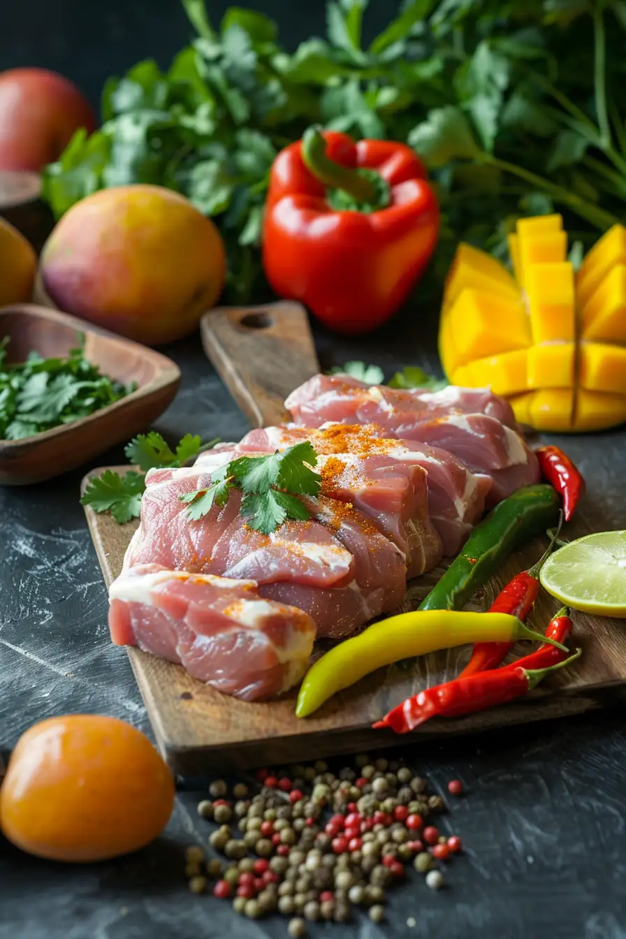 Porc aux épices créoles et mangue pimentée