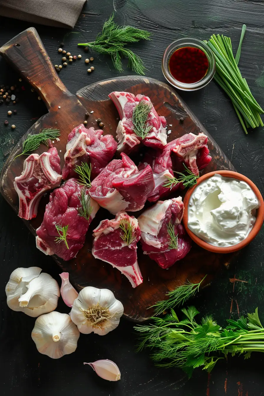 Agneau aux betteraves et crème fraîche, parfumé à l'aneth et à l'ail