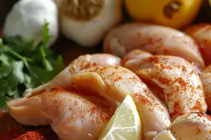 Poulet au paprika et à l'ail, parfumé au citron et à la coriandre