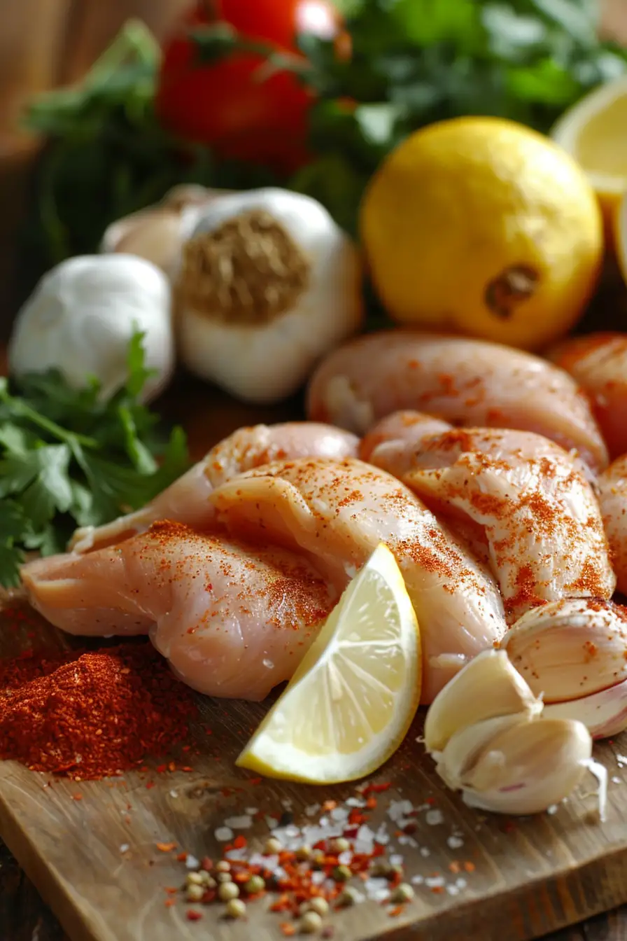 Poulet au paprika et à l'ail, parfumé au citron et à la coriandre