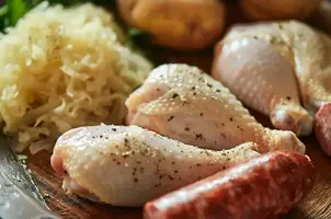 Poulet savoureux à la choucroute et saucisse fumée