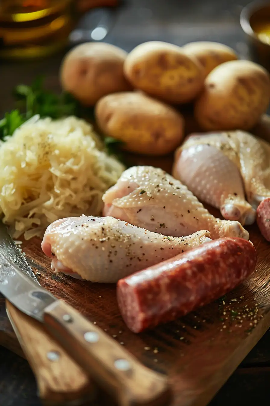 Poulet savoureux à la choucroute et saucisse fumée