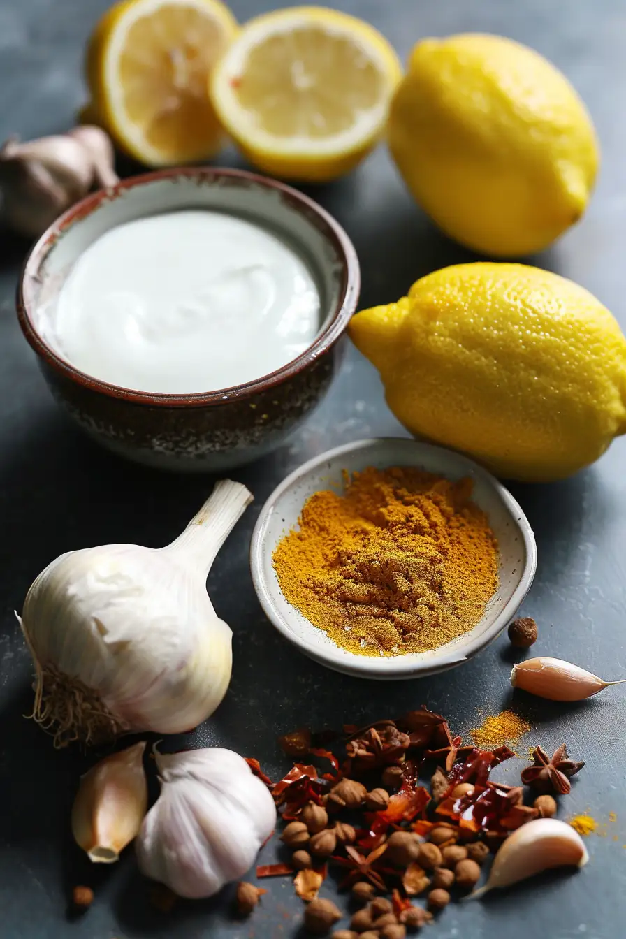 Dinde marinée au yaourt et garam masala, parfumée à l'ail et au citron