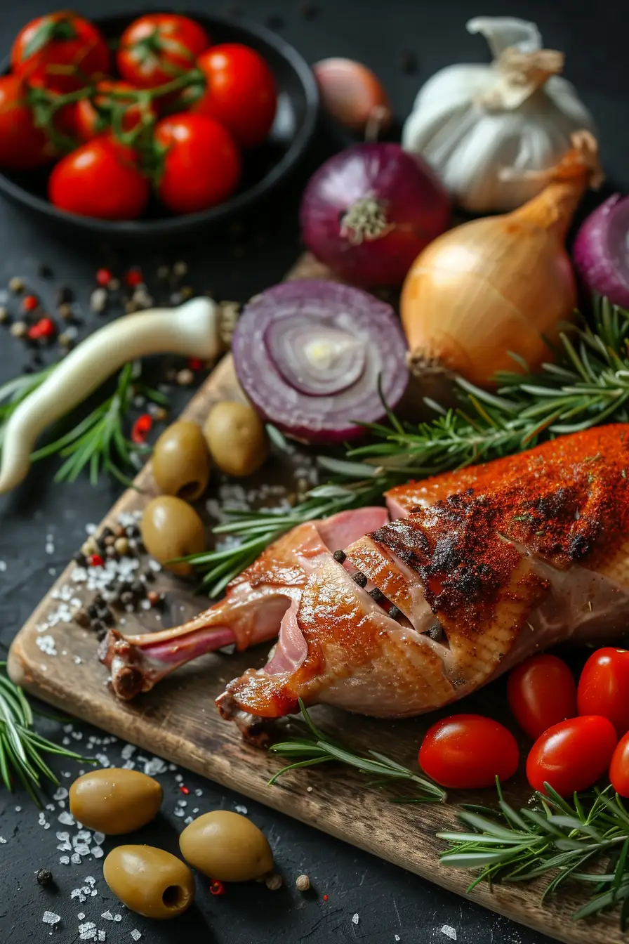 Canard aux saveurs méditerranéennes : paprika, oignons, olives et tomates