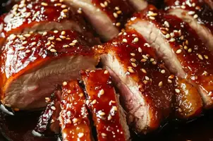 Canard laqué au miel et gingembre, éclats de sésame croquant