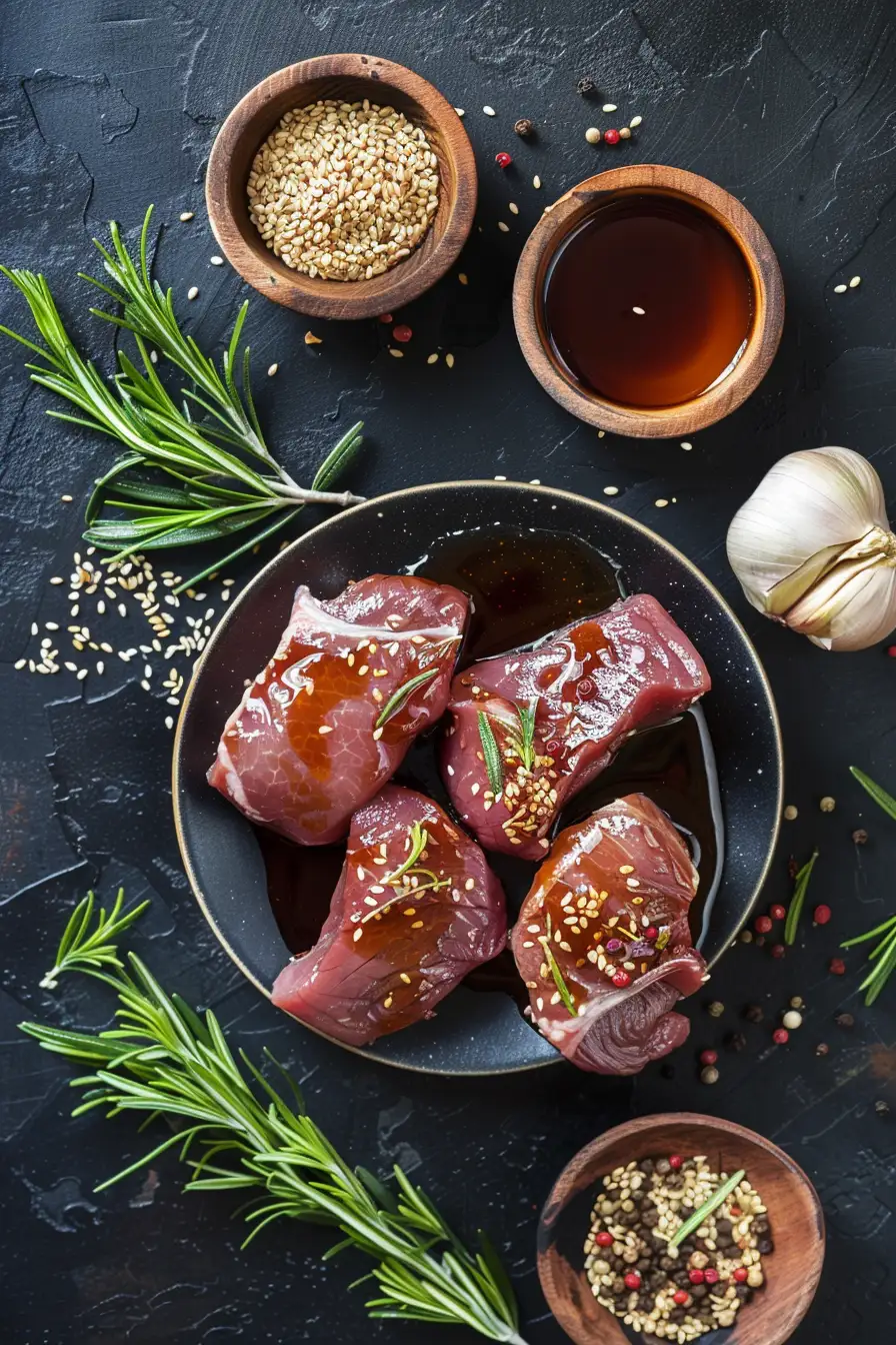 Canard laqué au miel et à la sauce soja, parfumé à l'ail et au sésame