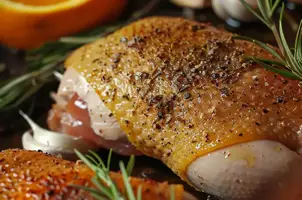 Canard rôti à l'orange et au cumin, douceur d'ail et miel