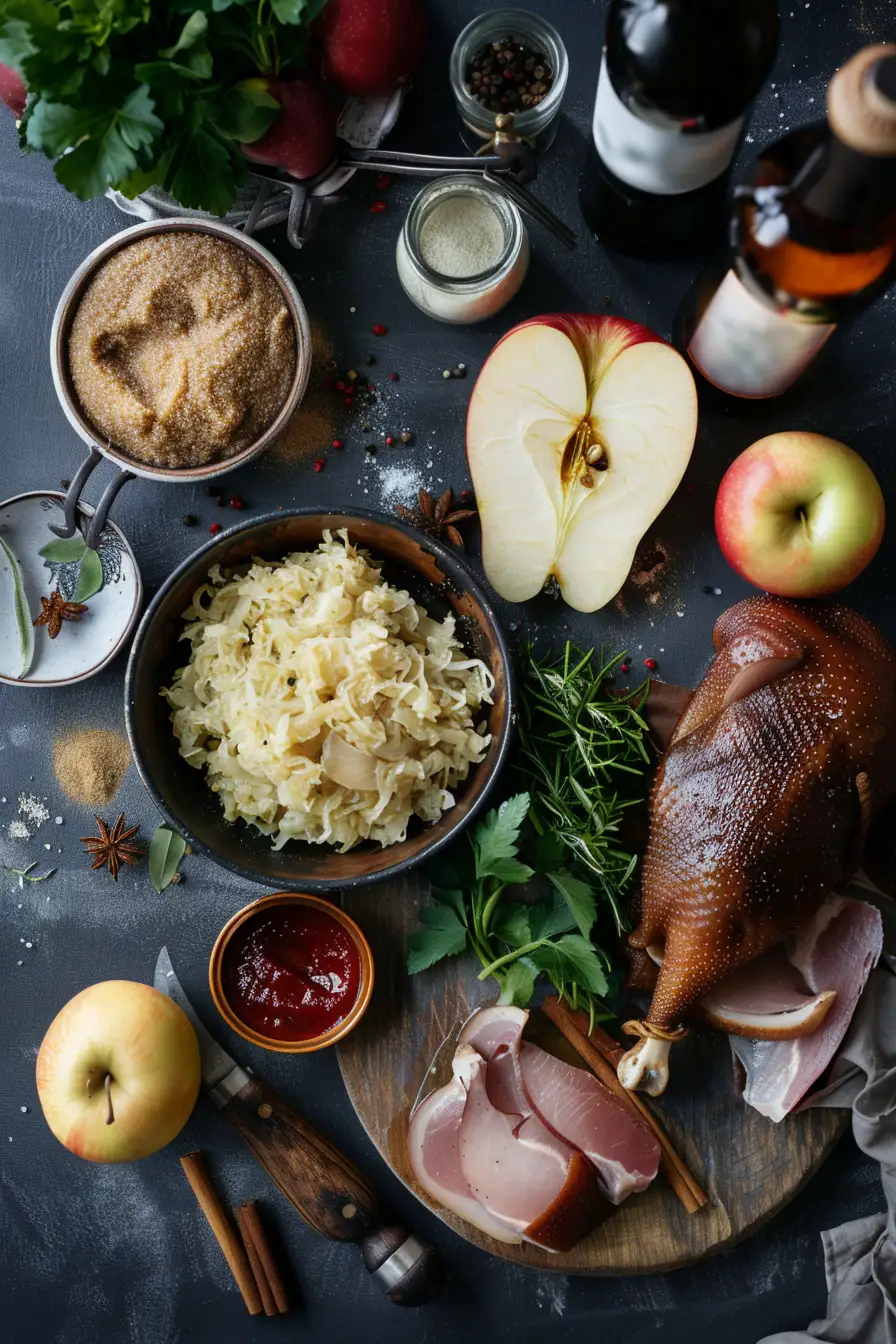 Canard savoureux à la choucroute et aux pommes épicées à la bière