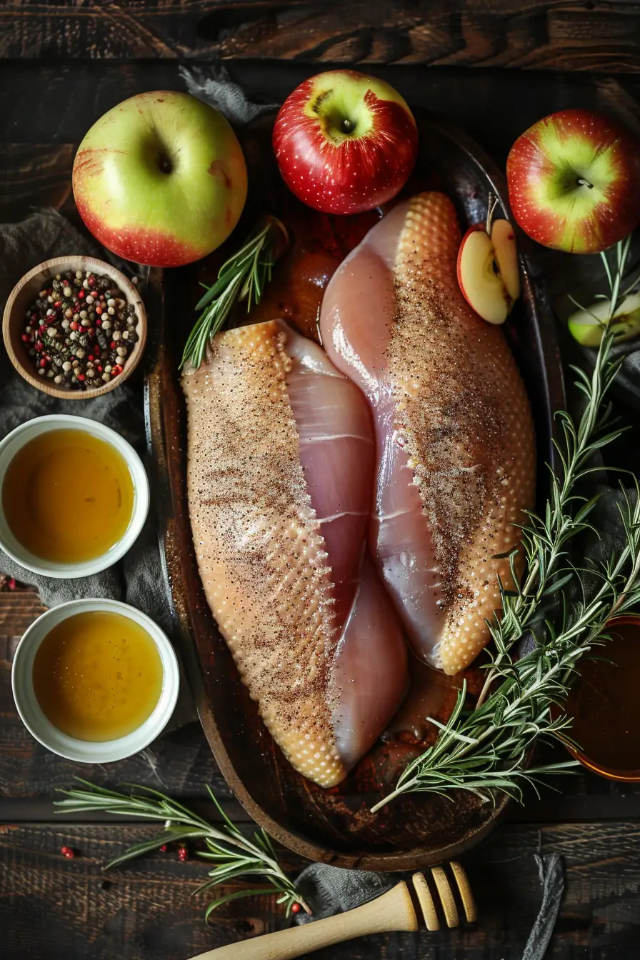 Canard rôti au miel et moutarde, pommes fondantes et romarin parfumé