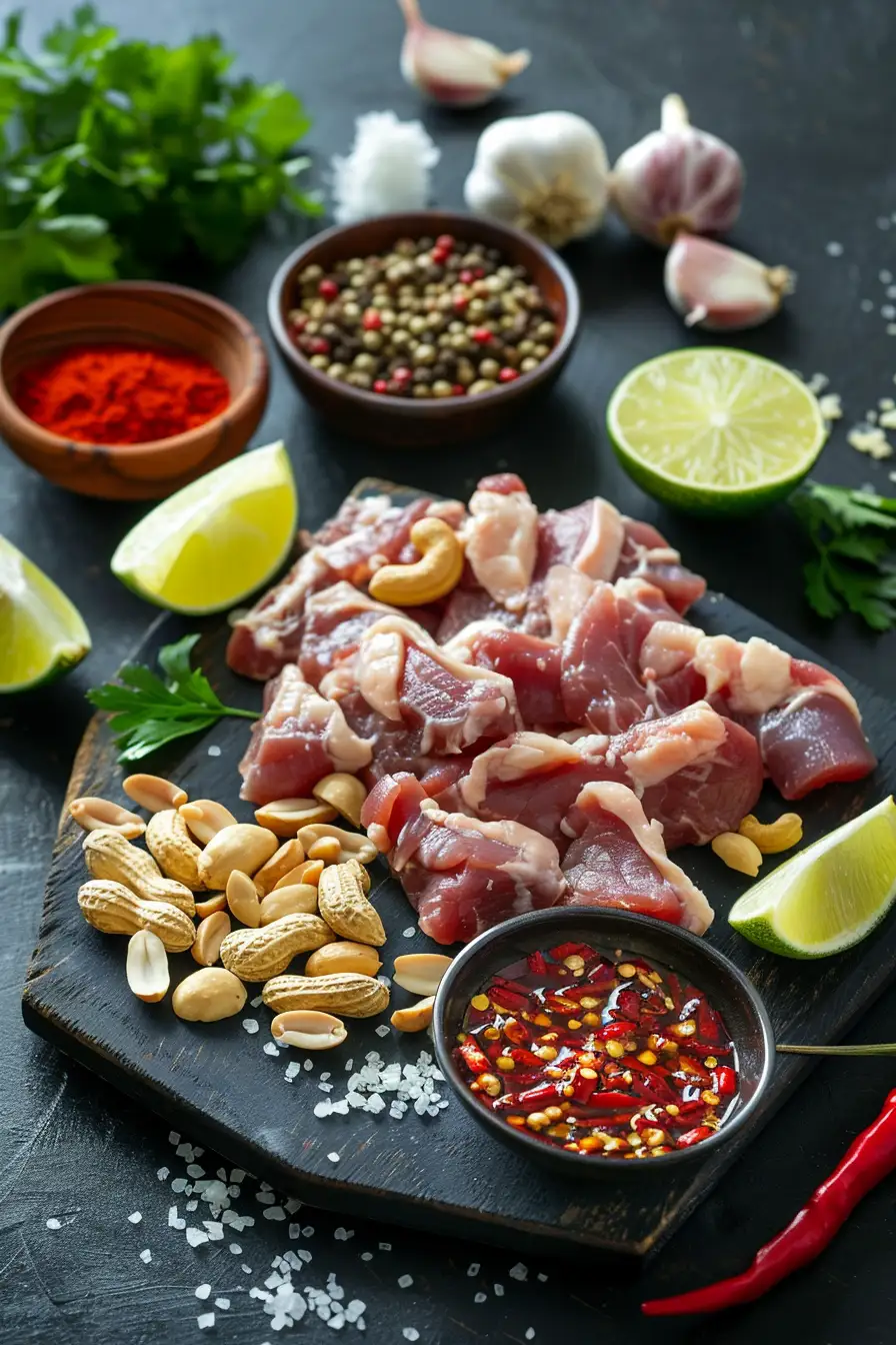 Canard épicé aux oignons caramélisés et arachides croquantes