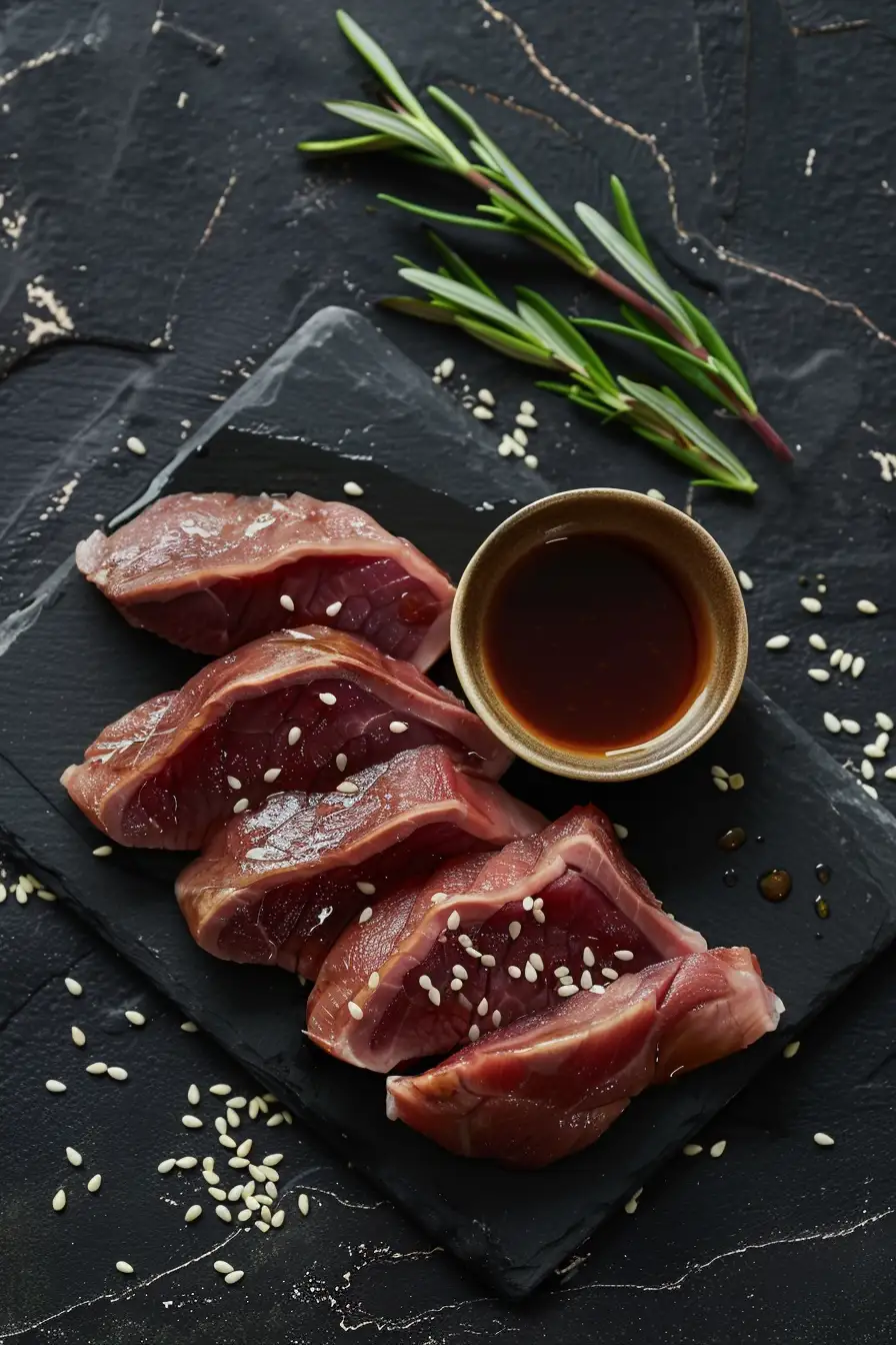 Canard laqué au miel et gingembre, éclats de sésame