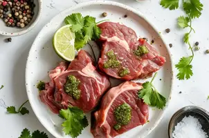 Cerf mariné aux épices tandoori et yaourt, parfumé à la coriandre et au citron vert