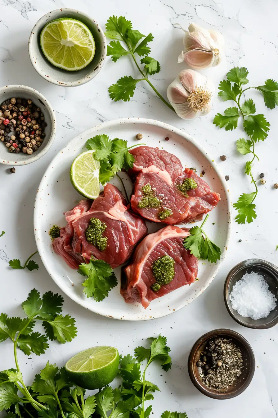 Cerf mariné aux épices tandoori et yaourt, parfumé à la coriandre et au citron vert