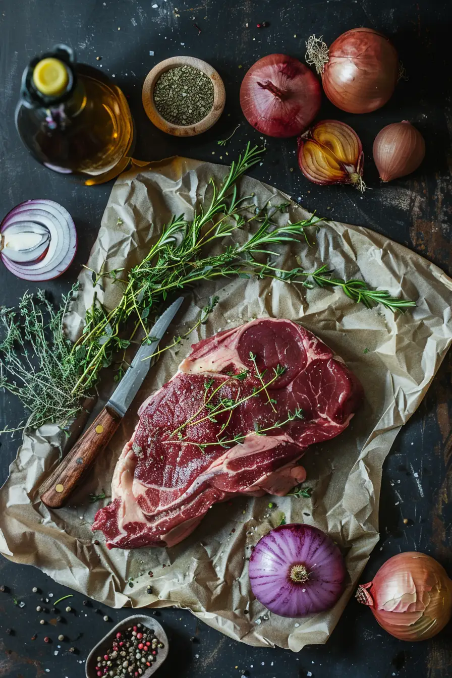 Cerf mijoté à la bière brune et aux oignons parfumés au thym