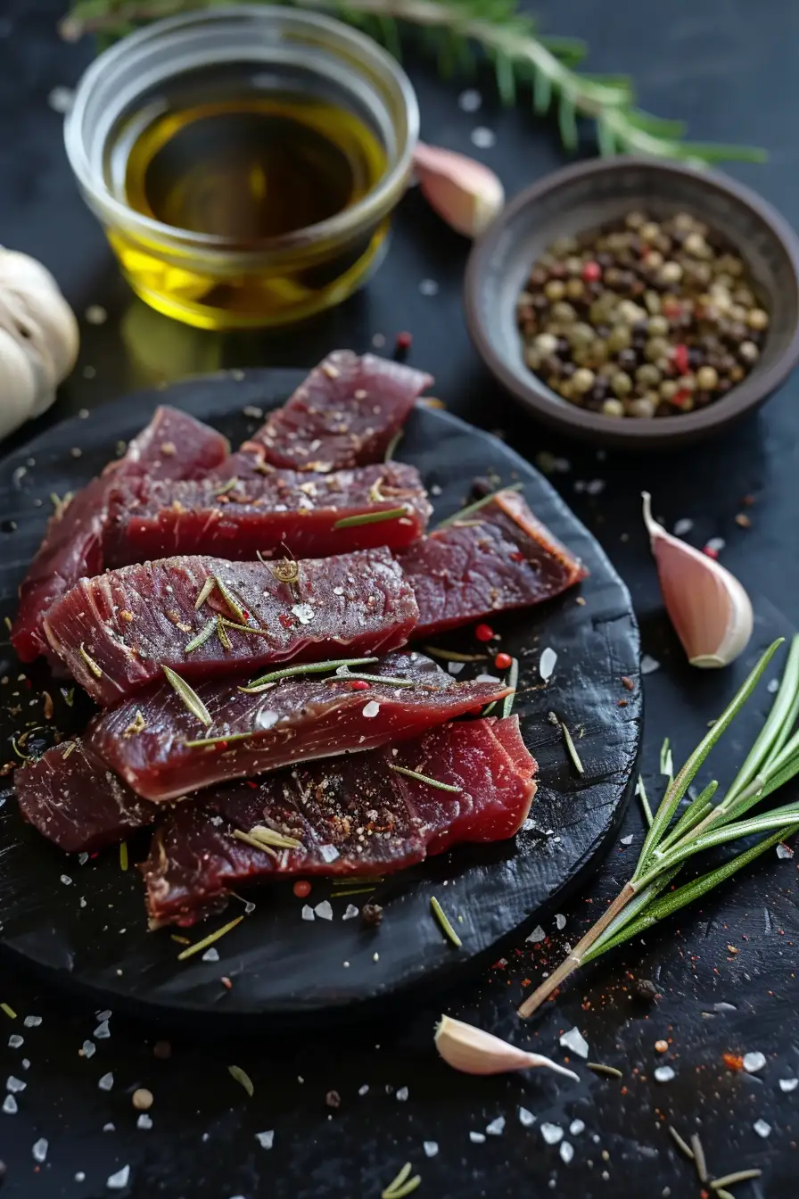 Délice de cerf aux épices biltong, ail et romarin