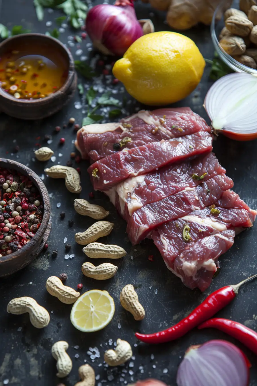 Délice de cerf aux arachides, oignons et piment citronné