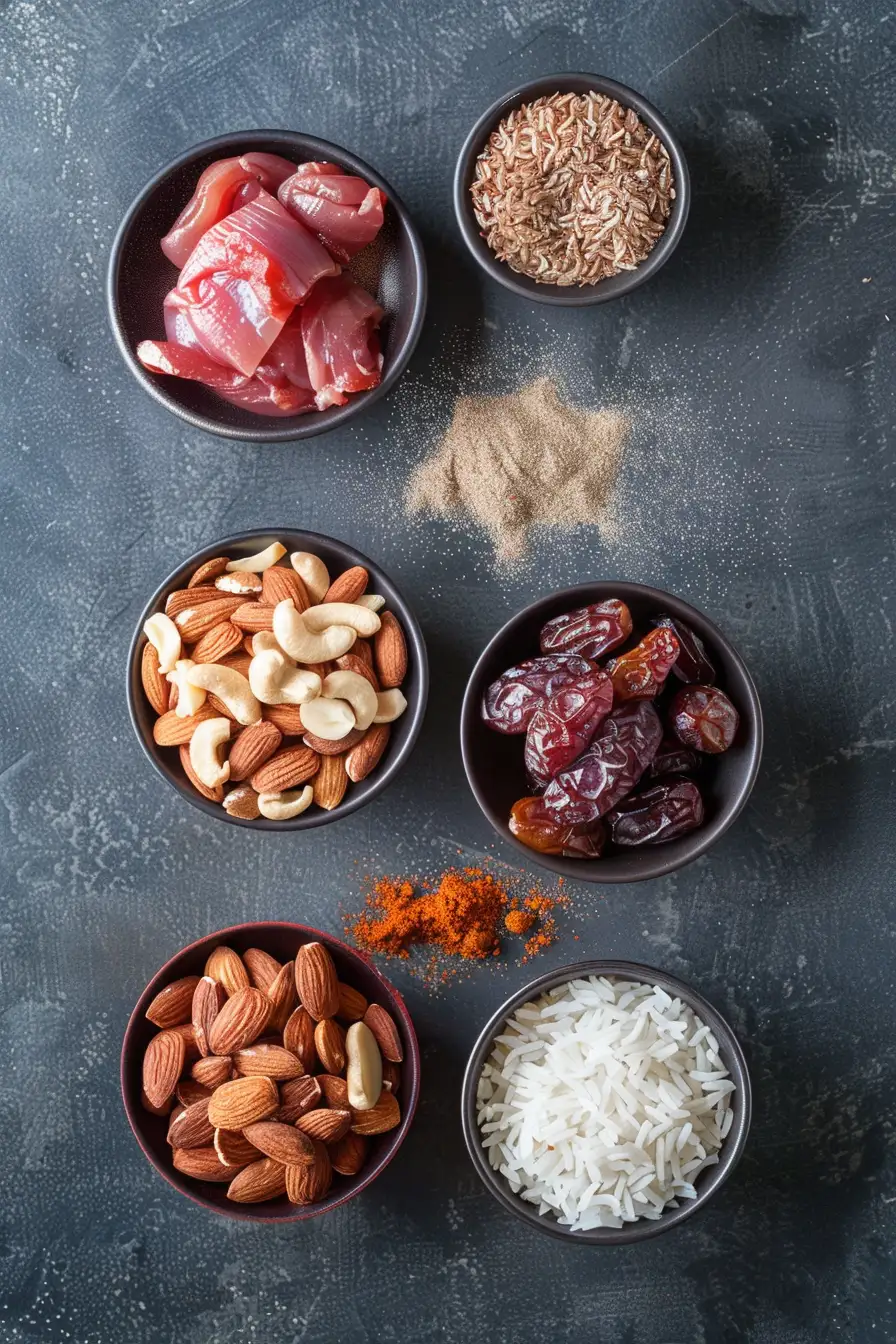 Délice de cerf aux dattes et riz basmati parfumé au baharat et amandes
