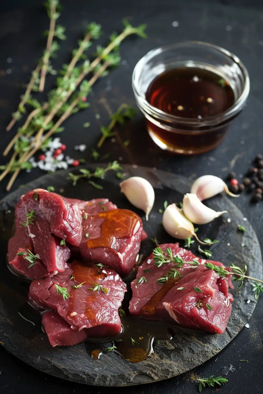 Délice de cerf au miel et thym, sauce Worcestershire et ail