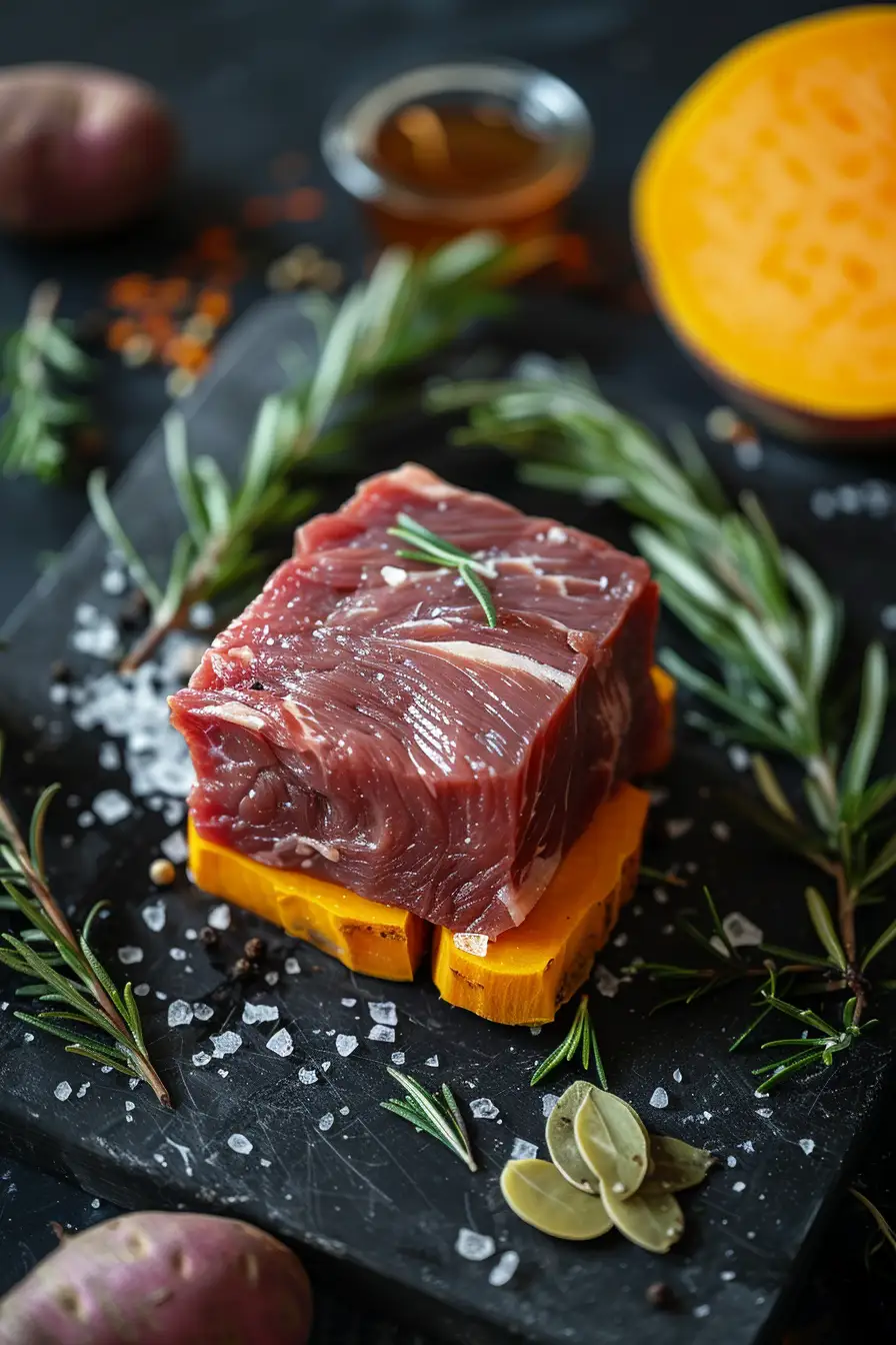 Délice de chevreuil au kumara caramélisé au miel de manuka et romarin
