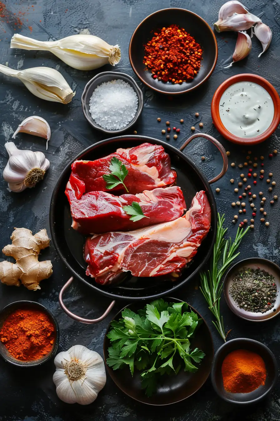 Délice de cerf mariné au yaourt et garam masala, parfumé à l'ail et au gingembre