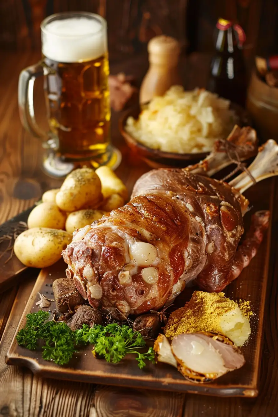 Lapin à la bière, choucroute et pommes de terre à la moutarde
