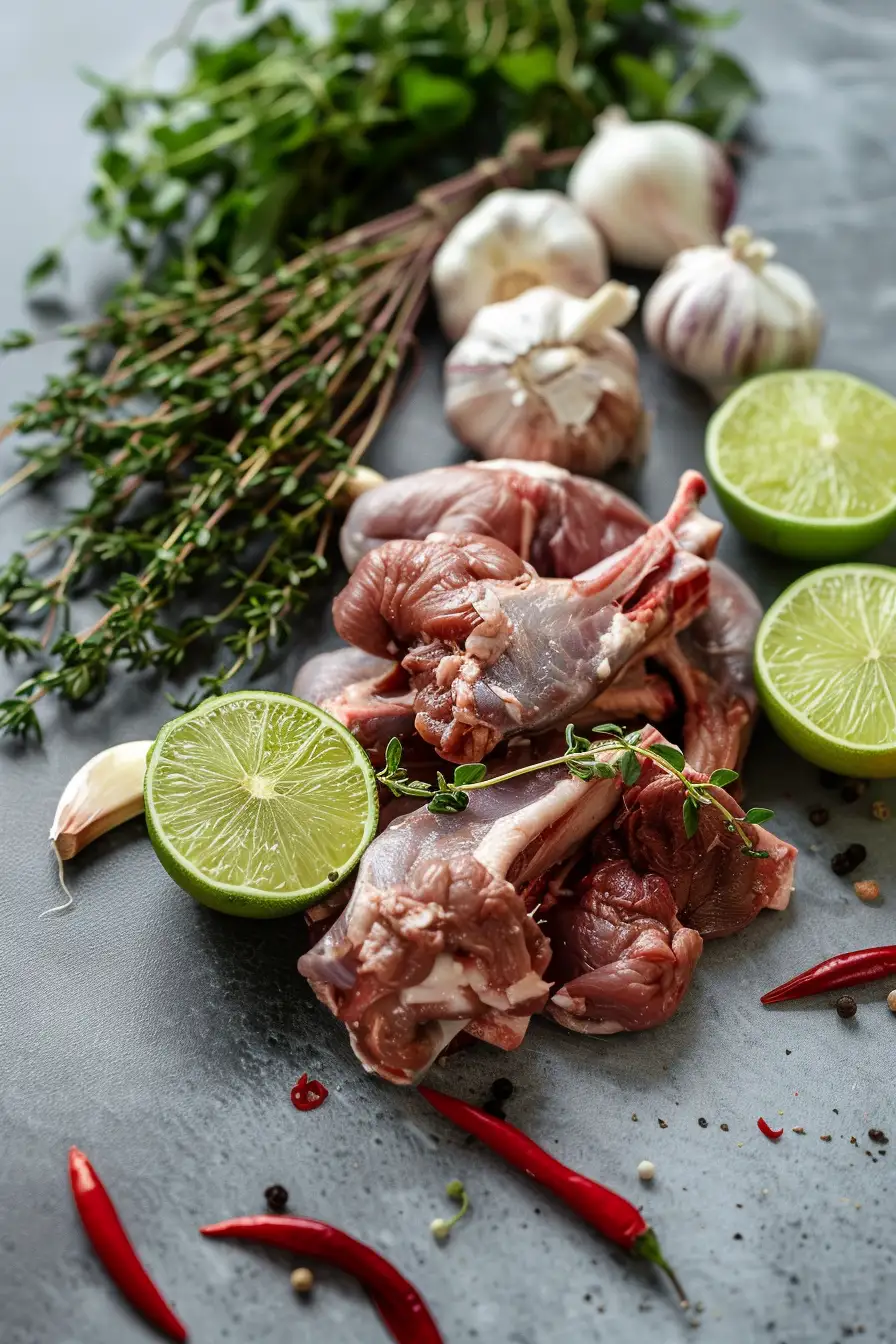 Lapin au citron vert, ail et piment parfumé au thym