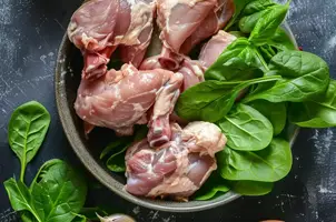 Lapin tendre au yaourt et épinards parfumés au cumin