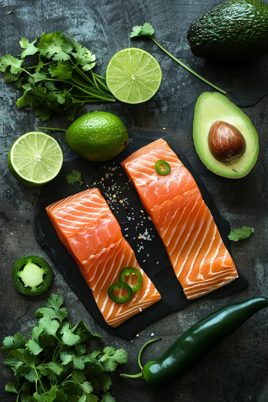 Saumon en fraîcheur d'avocat au citron vert et coriandre, relevé de piment jalapeño