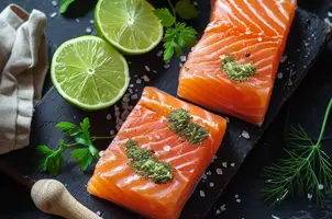 Saumon mariné au citron vert, piment de la Jamaïque et miel