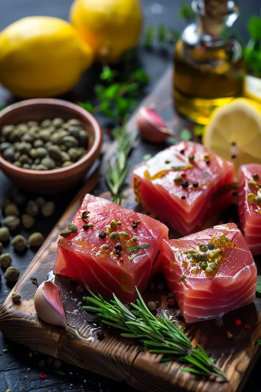 Délice de thon à la moutarde de Dijon et câpres, parfumé aux herbes de Provence et citron