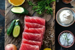 Délice de thon aux pommes de terre, cornichons et crème d'aneth