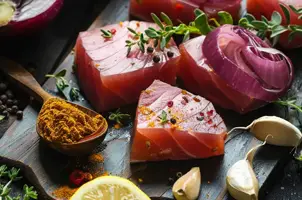 Thon épicé au berbere avec oignon rouge et citron