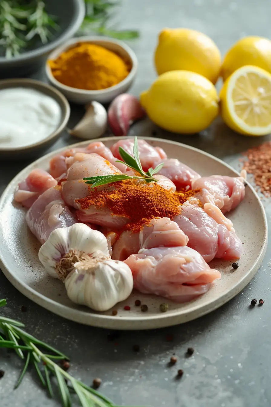 Poulet mariné au yaourt et épices garam masala, un voyage de saveurs citronnées