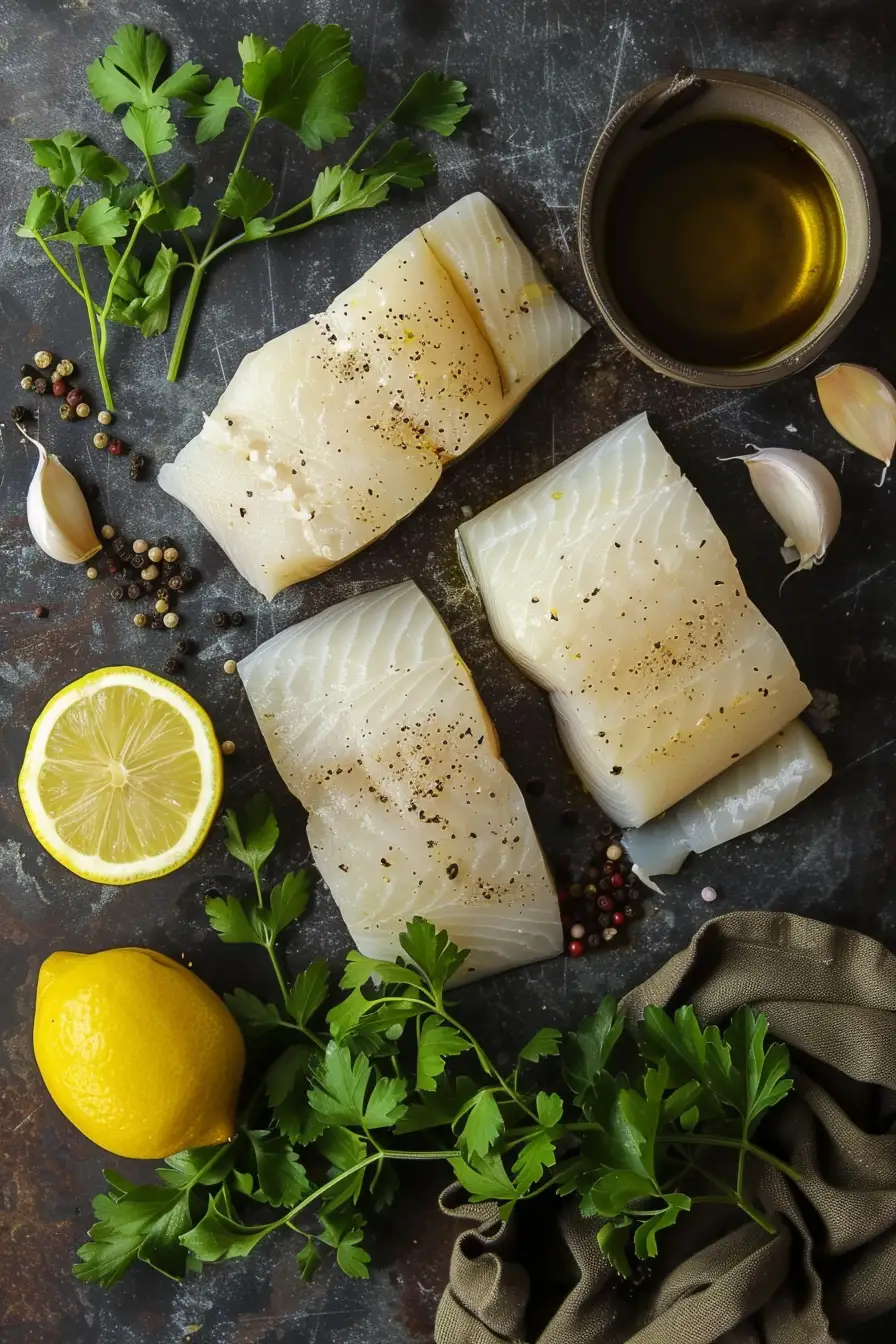 Délice de morue au citron et coriandre à l'huile d'olive et ail