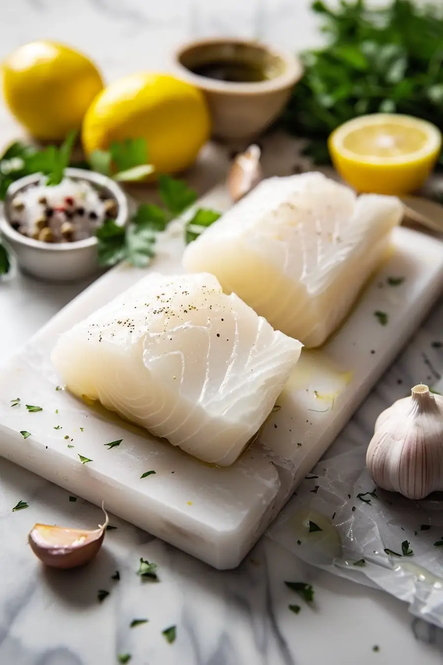 Délice de morue au citron et persillade à l'huile d'olive