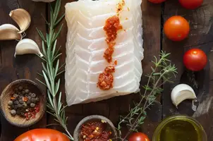 Délice de morue aux tomates et à l'ail, relevé à la harissa