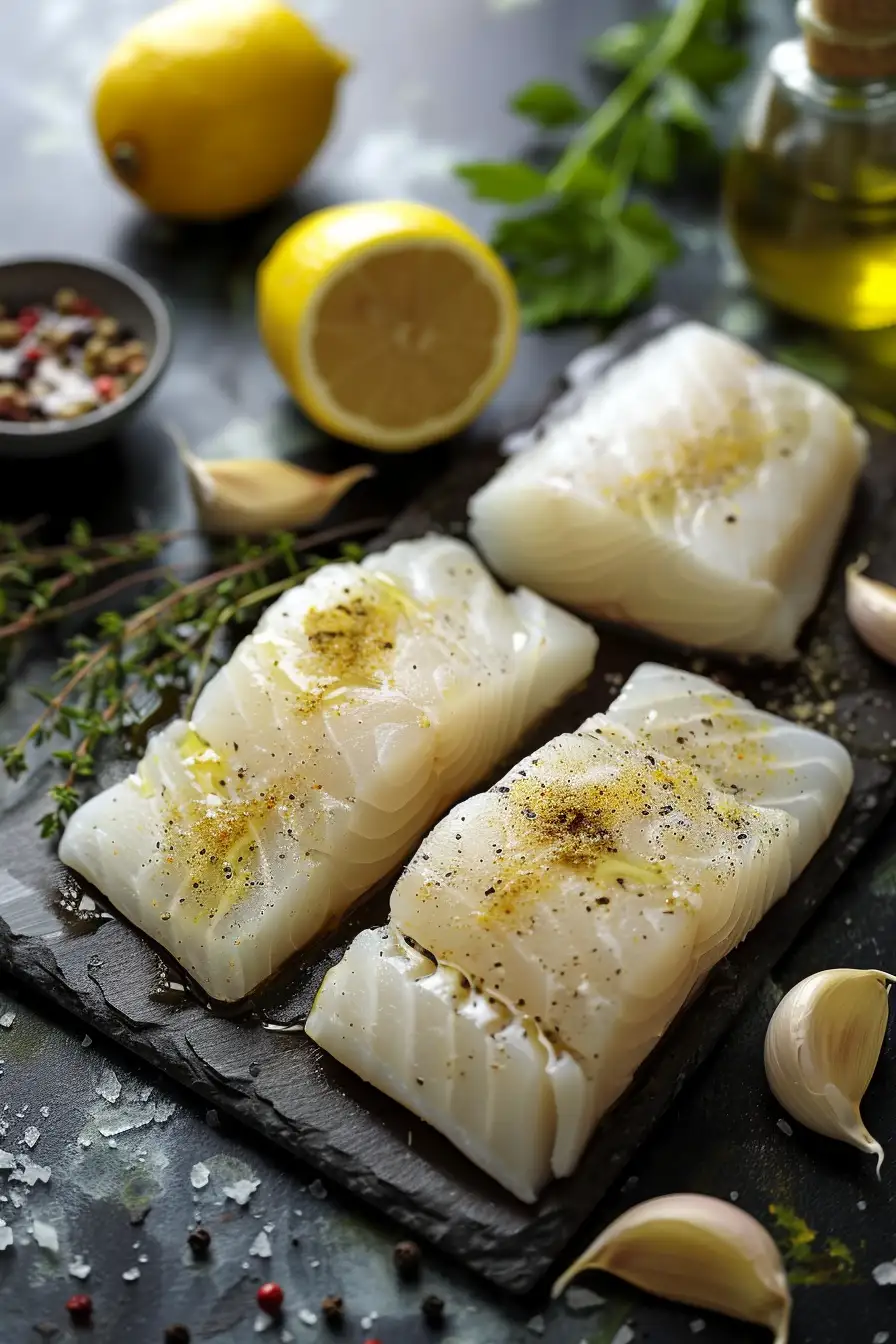 Morue au citron et cumin, parfumée à l'ail et huile d'olive