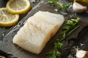 Délice de morue au citron et à l'ail, parfumé au persil et à l'huile d'olive