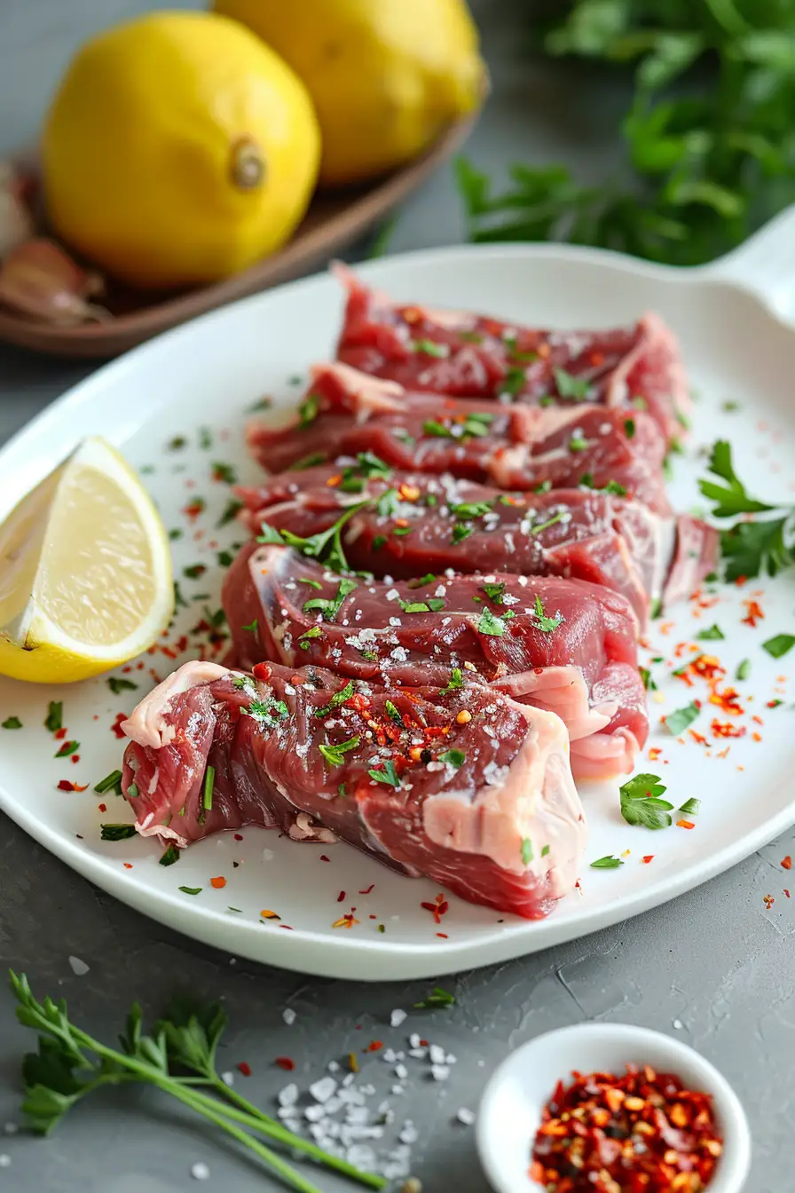 Bœuf mariné au paprika et à l'ail, parfumé au citron et au persil