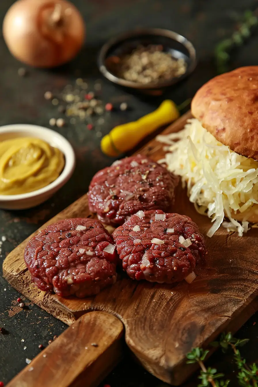 Burger savoureux au bœuf haché et choucroute épicée