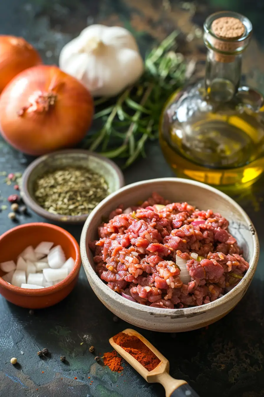Bœuf haché épicé aux oignons et piment grillé