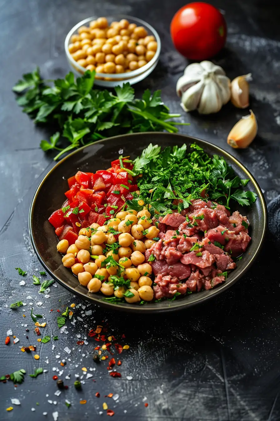 Bœuf haché aux épices tunisiennes et pois chiches parfumés