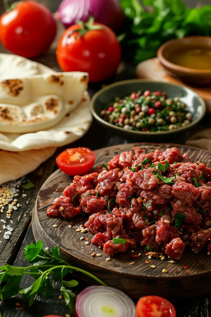 Bœuf haché aux épices baharat et son pain pita garni