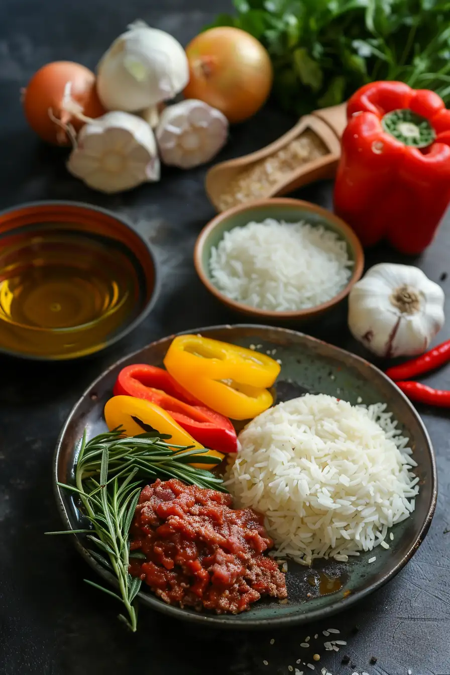 Boeuf haché aux poivrons et riz parfumé au cumin